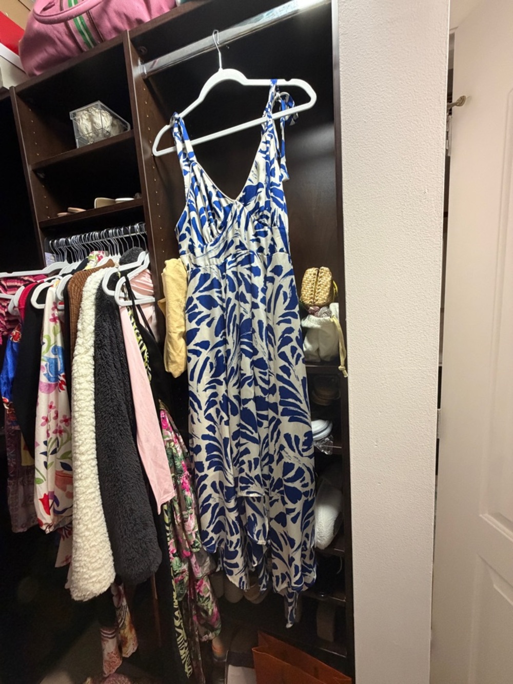 Alexis Blue and White V‑Neck Leaf Print Maxi Dress